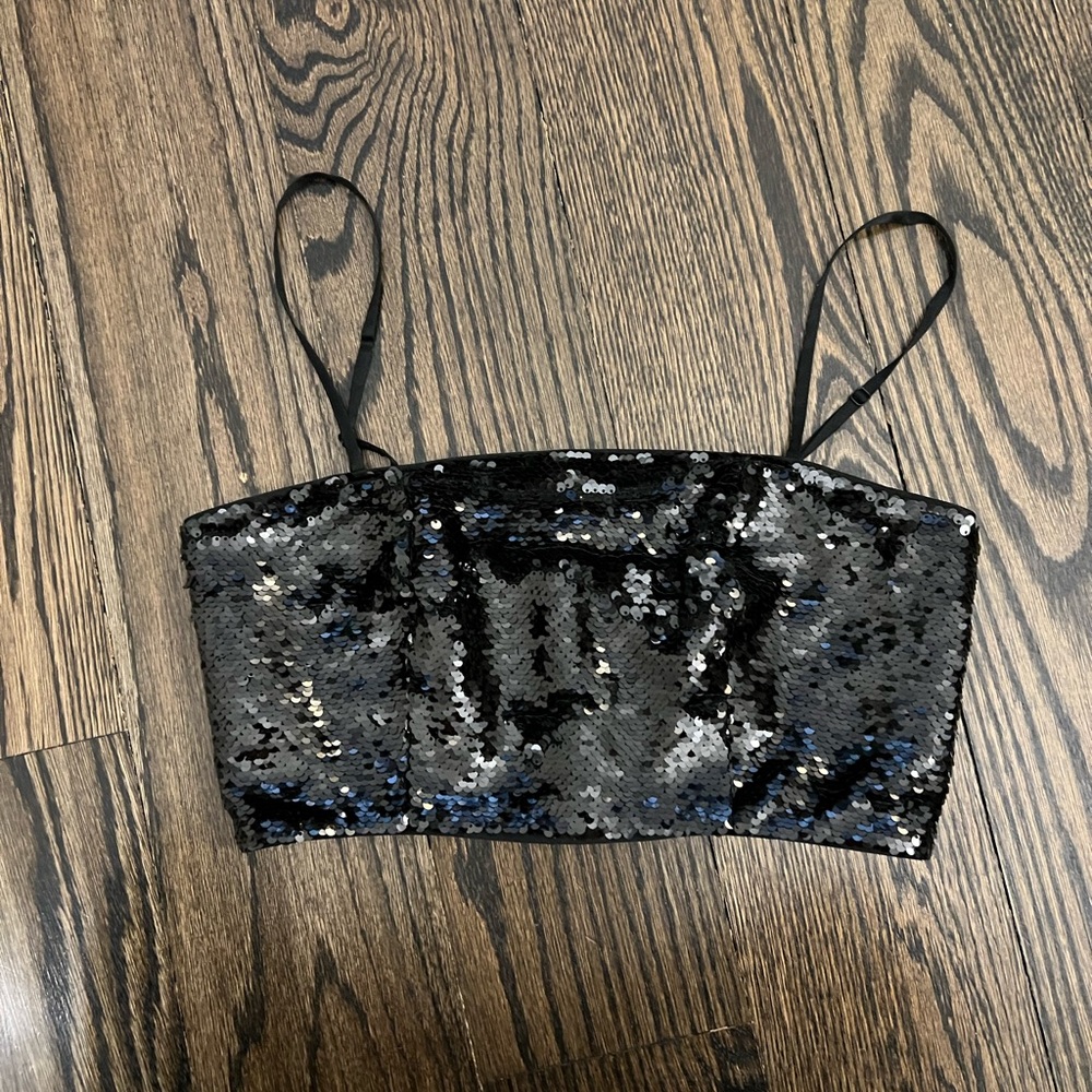 Cinq a sept black sequins crop top size xs